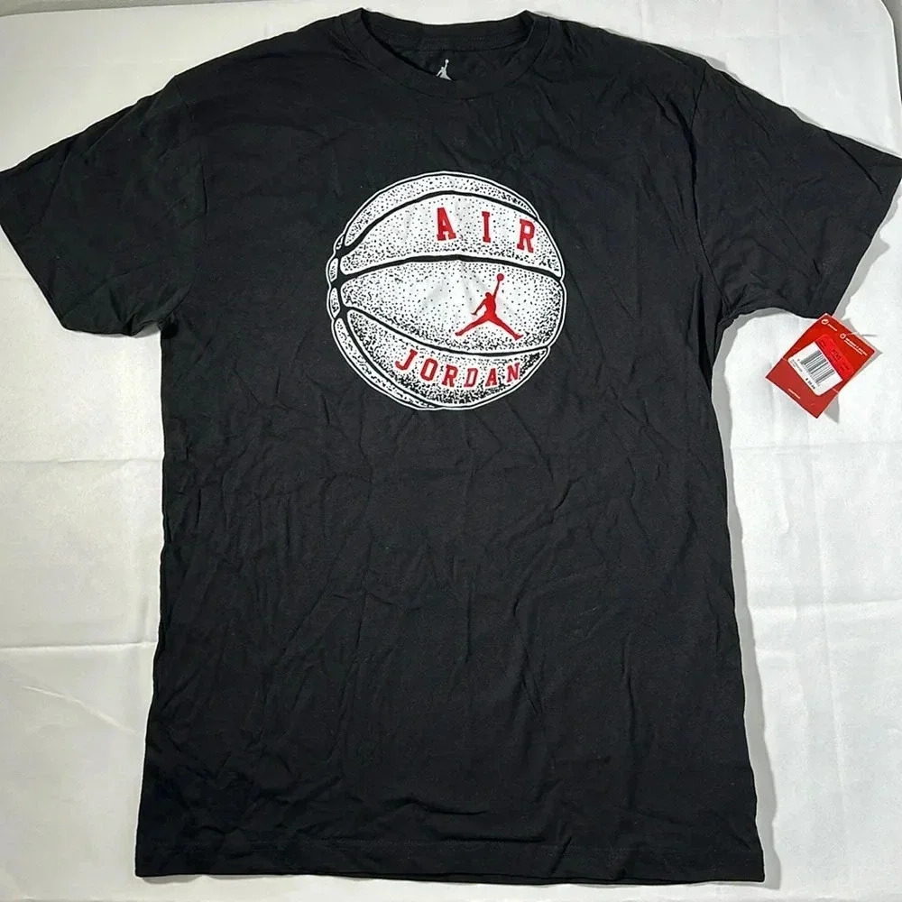 Air Jordan T-shirt, basketball NWT black with red logo SIZE L